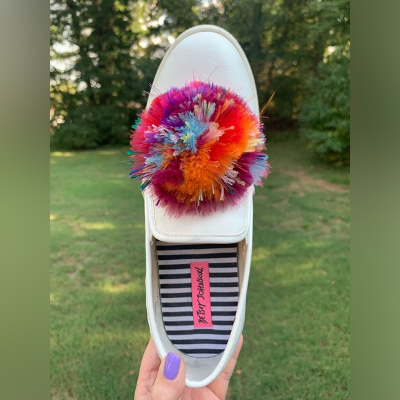 Betsey Johnson Feather Pom-Pom Leather Sneakers - Picture 7 of 16